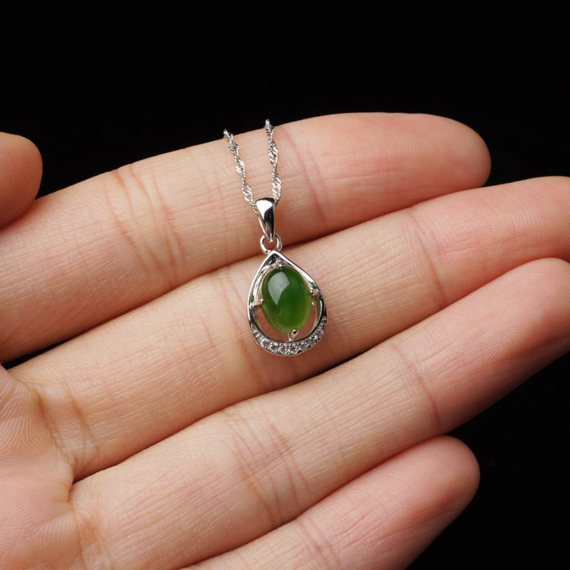 Dewfall — Green Jade Teardrop Pendant Necklace