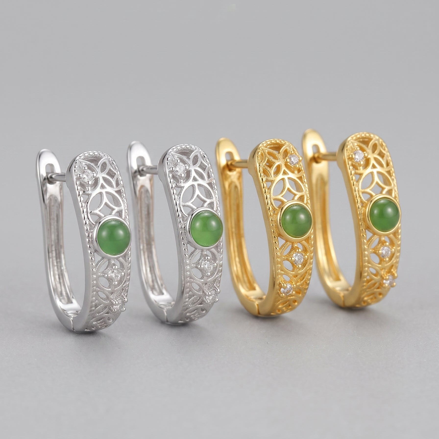 Small Fortune — Green Jade Coin Hoop Earrings