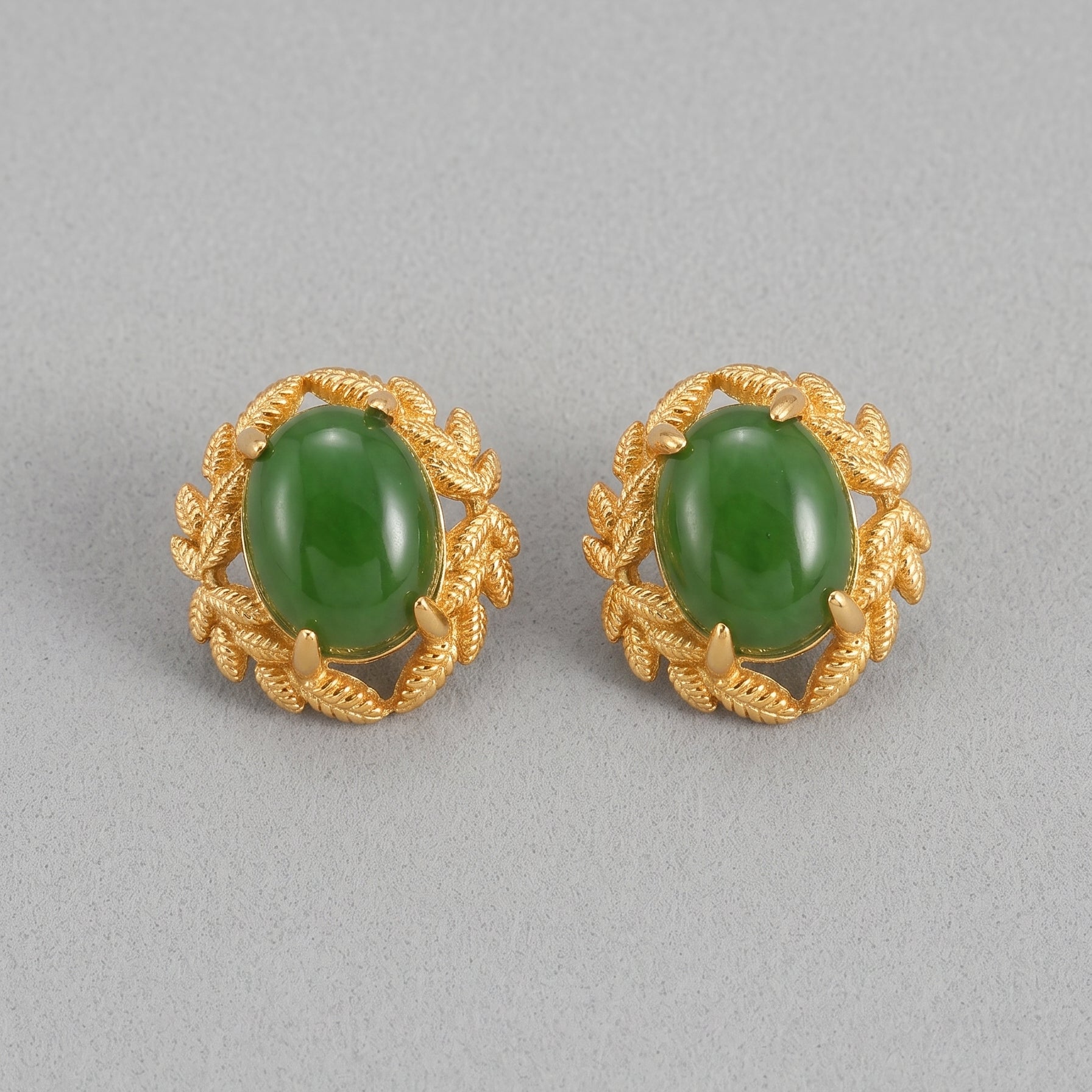 Grove — Green Jade Leaf Stud Earrings