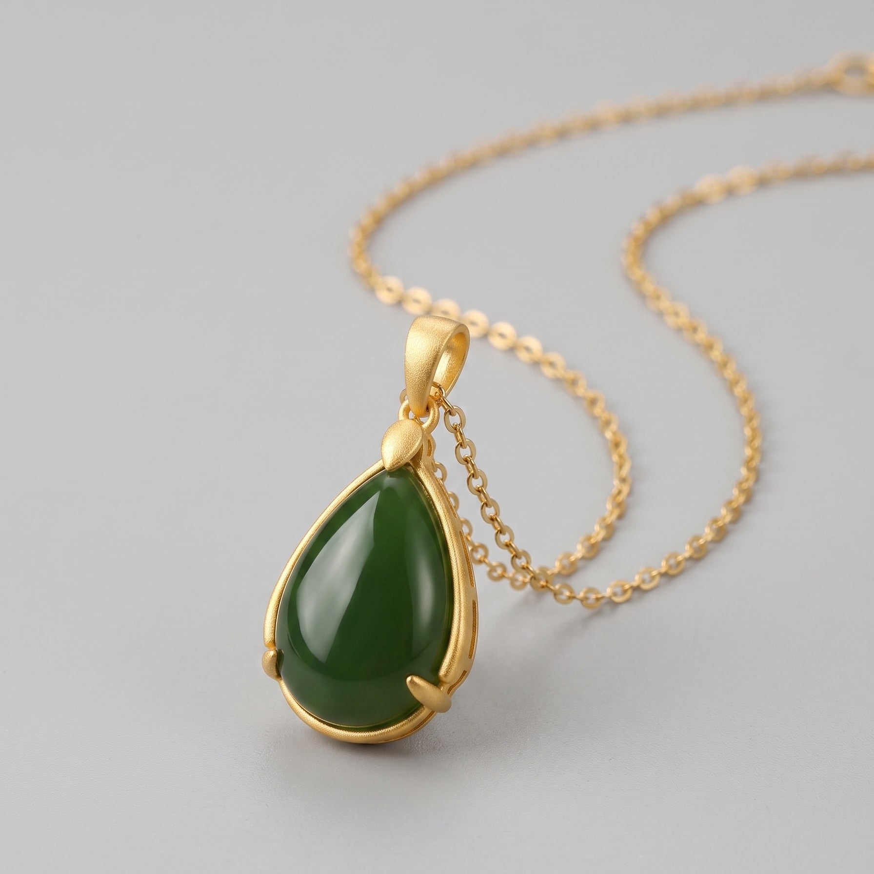 Wellspring — Green Jade Teardrop Pendant Necklace