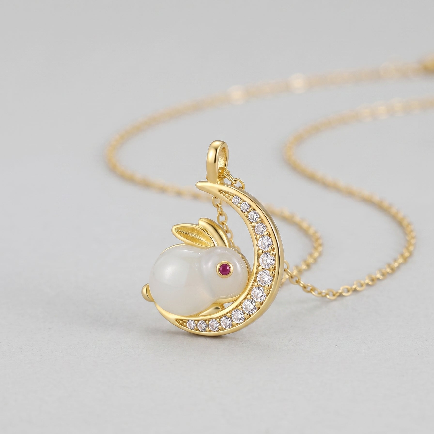 Gloaming — Light Green Jade Rabbit Pendant Necklace