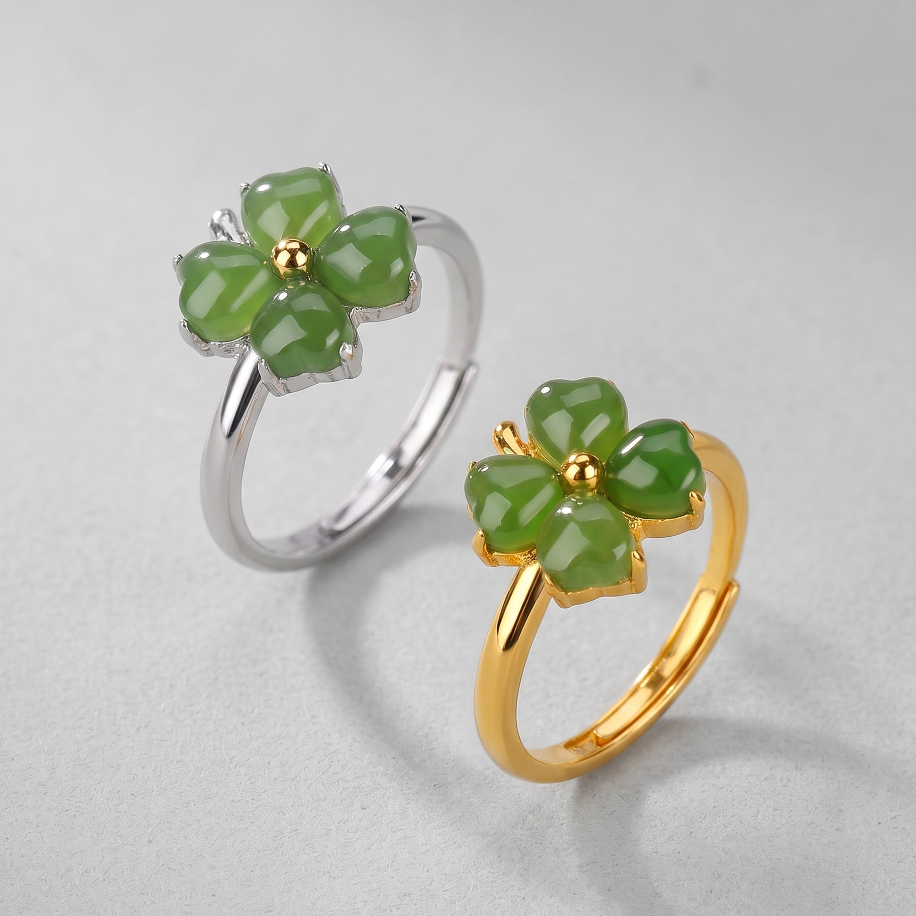 Nature's Radiance — Green Jade Clover Ring