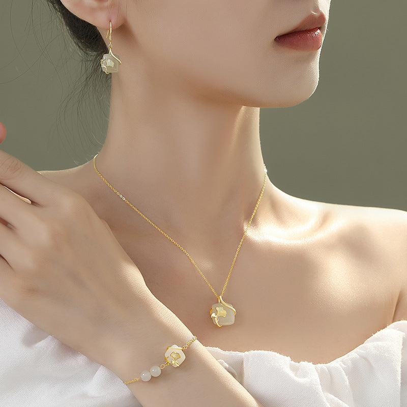 Thousand Autumns — Light Green Jade Ginkgo Pendant Necklace