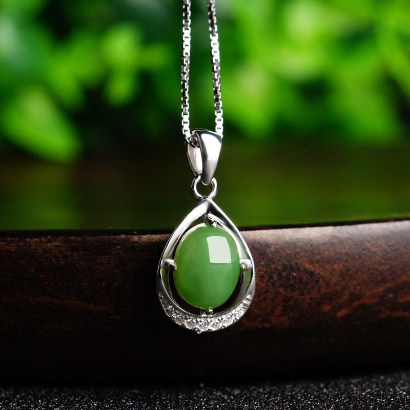 Dewfall — Green Jade Teardrop Pendant Necklace