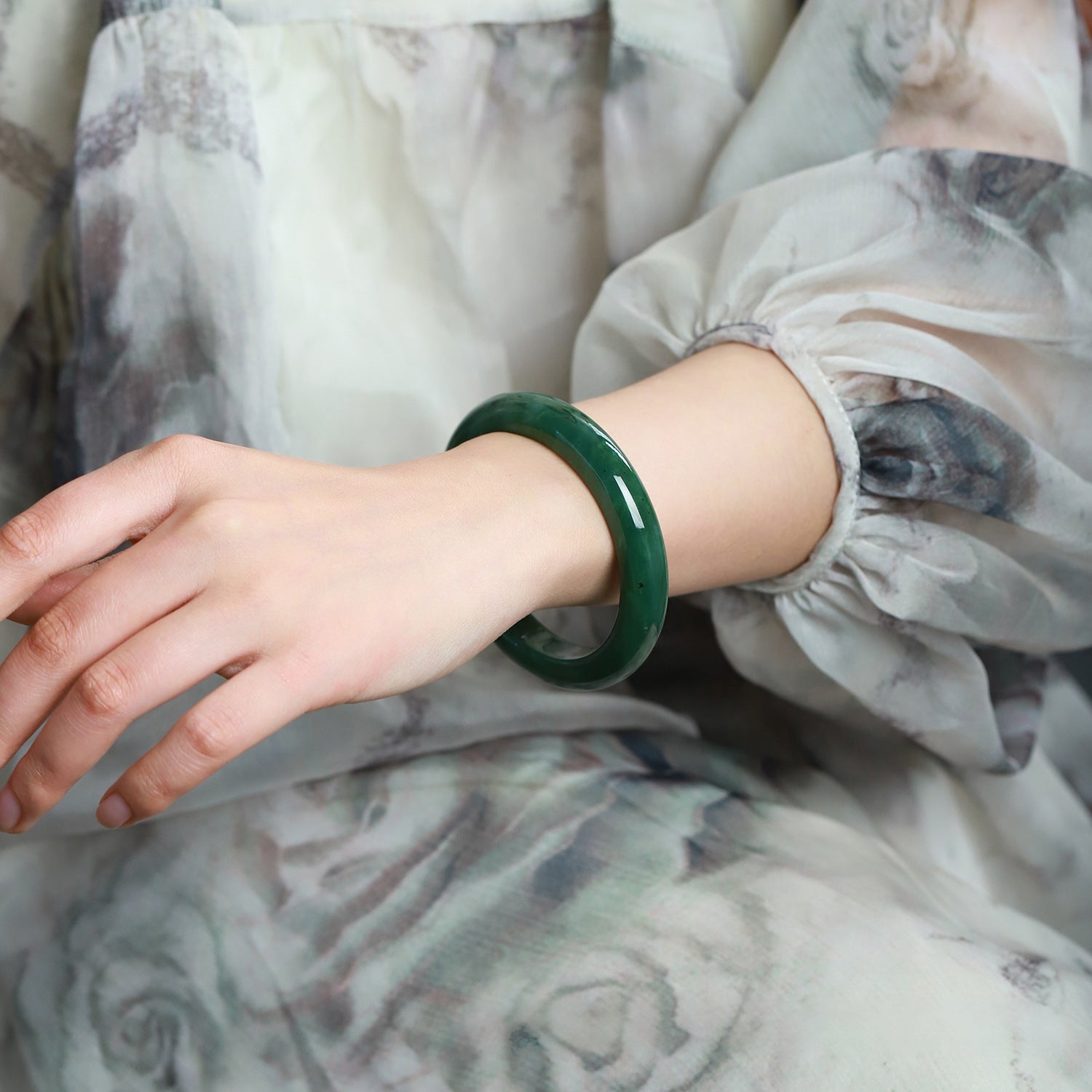 Deep Reserve — Green Jade Bangle Bracelet