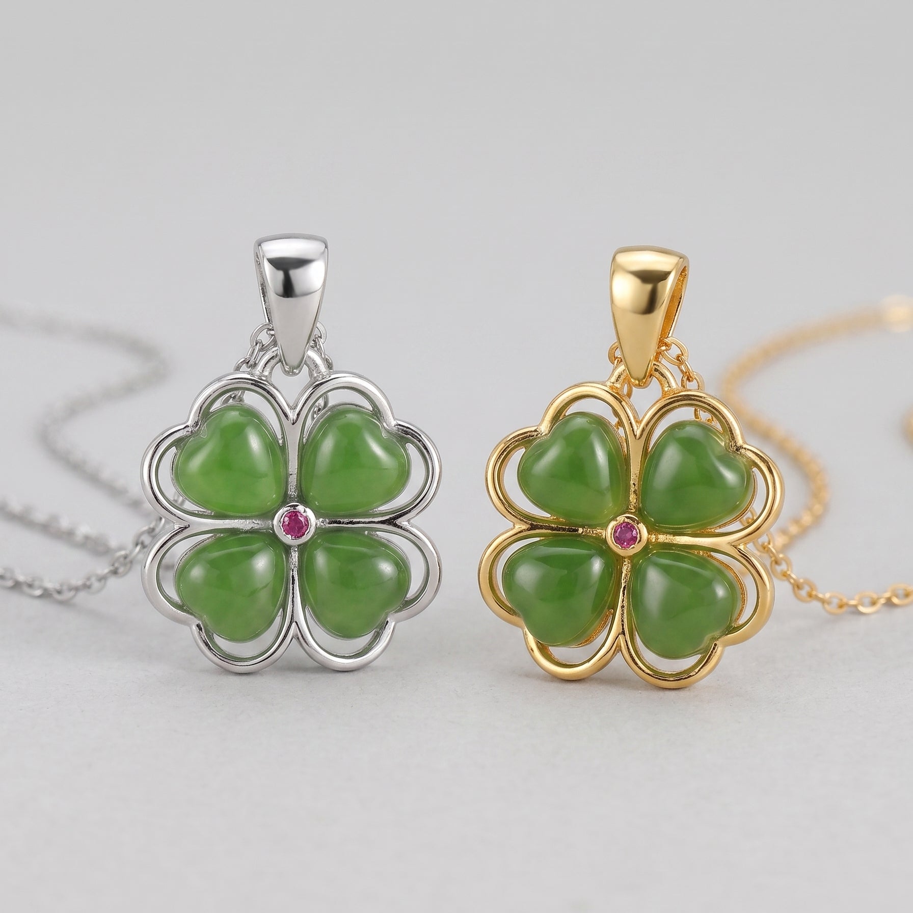 Nature's Radiance — Green Jade Clover Pendant Necklace