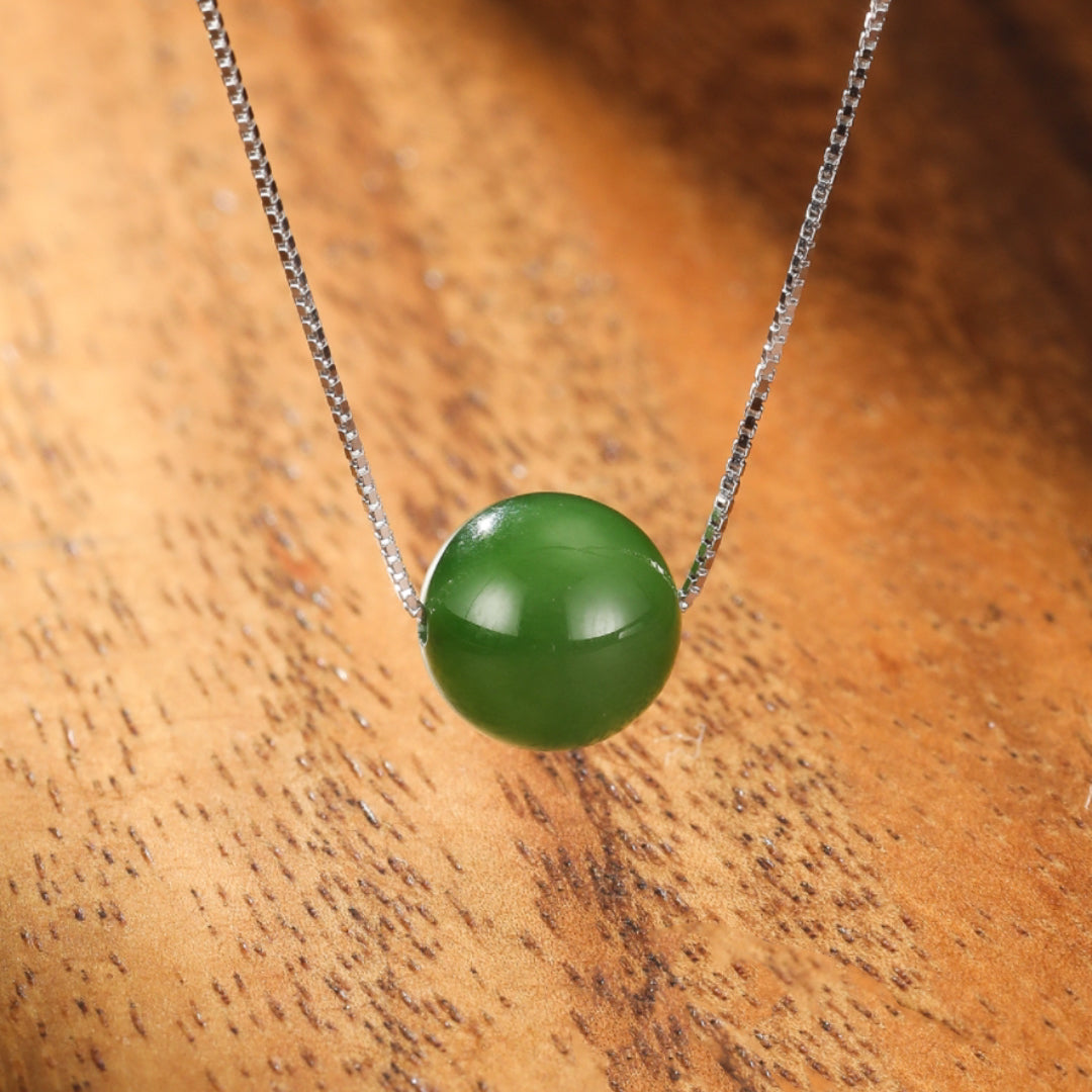 Acorn Green Jade Pendant Necklace on a Sterling Silver Chain