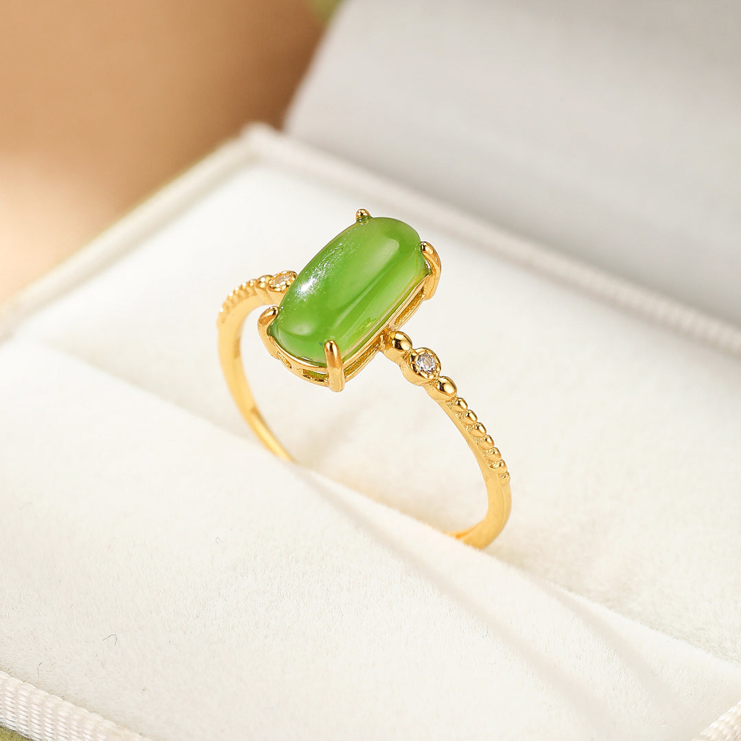Jade Ring - Calming Aura, Gold Plated Silver