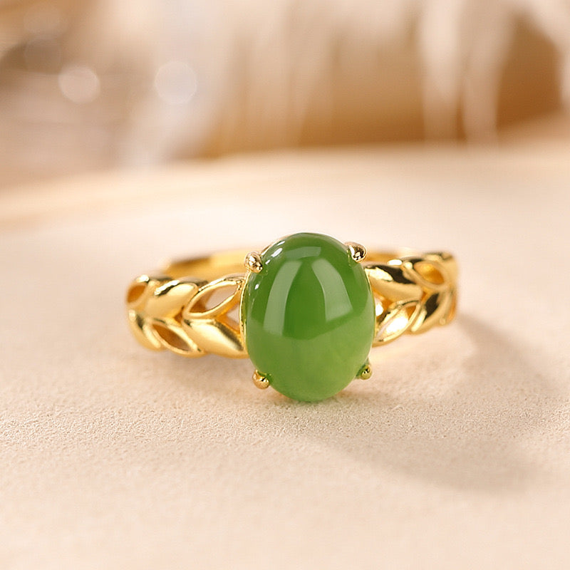 Jade Ring – Floral Sweetness, Gold Plated Silver