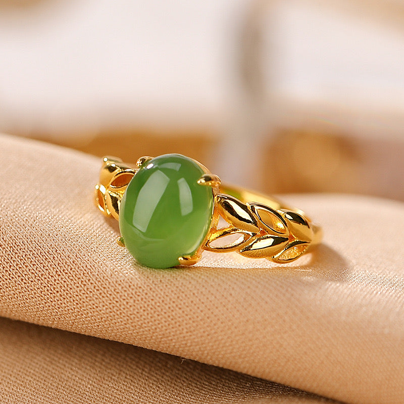 Jade Ring – Floral Sweetness, Gold Plated Silver