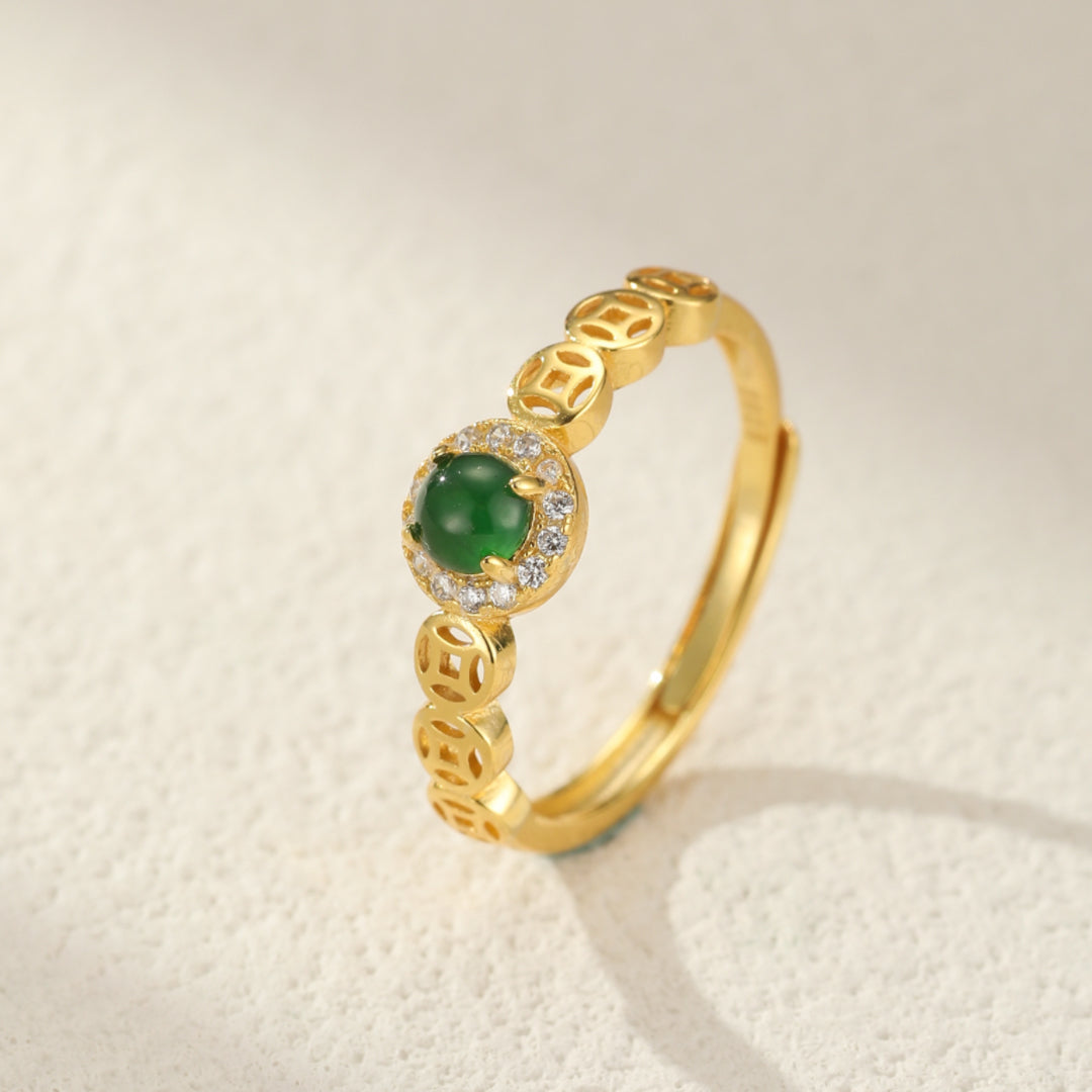 Jade Ring – Celestial Harmony, Gold Plated Silver