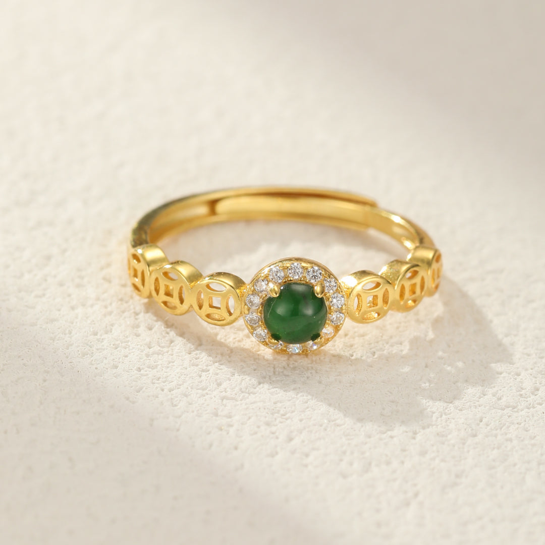 Jade Ring – Celestial Harmony, Gold Plated Silver