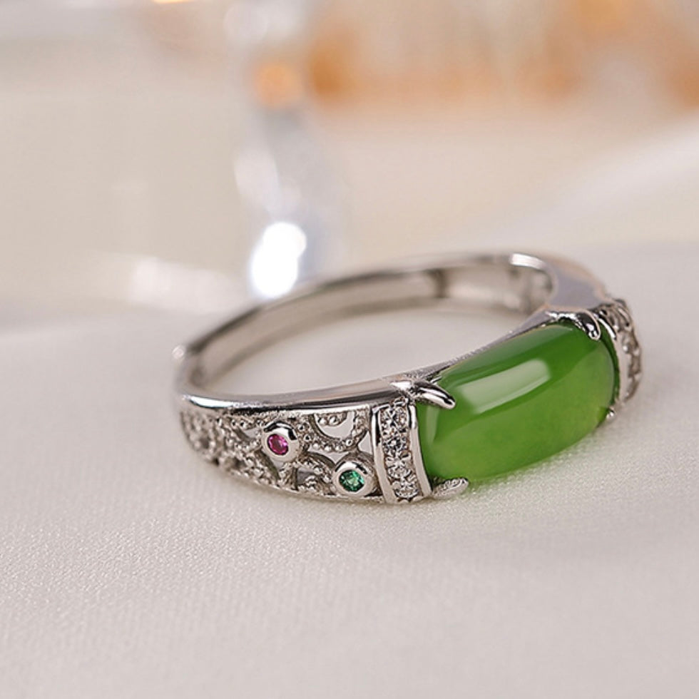 Jade Ring – Verdant Prestige, Gold Plated Silver