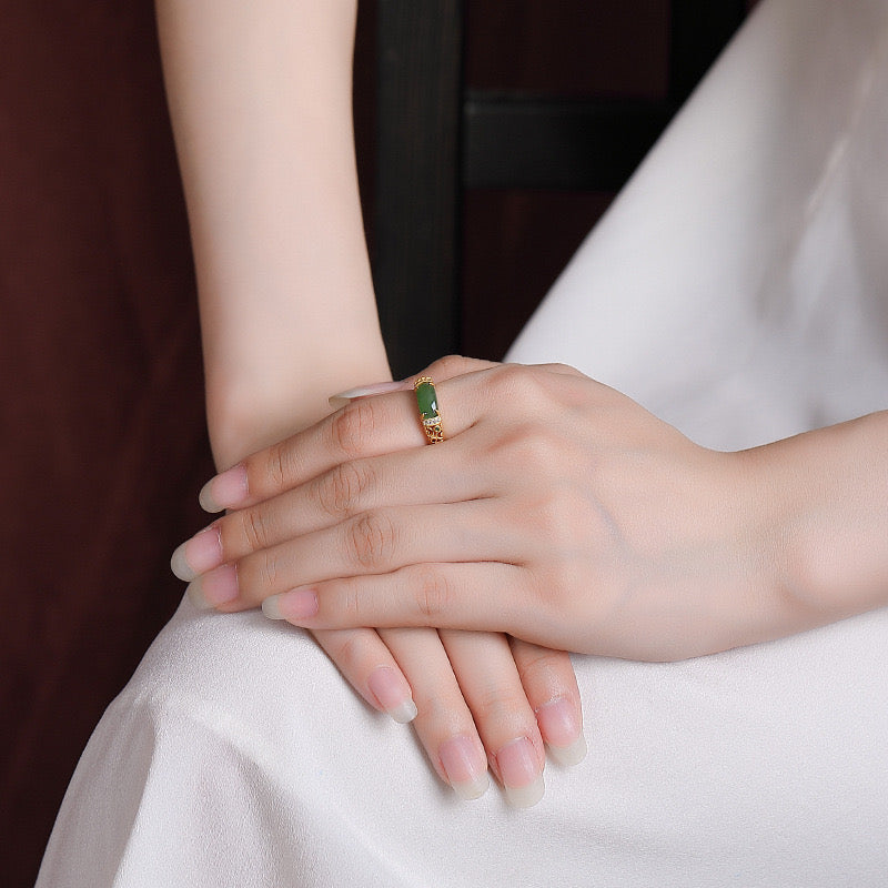 Jade Ring – Verdant Prestige, Gold Plated Silver