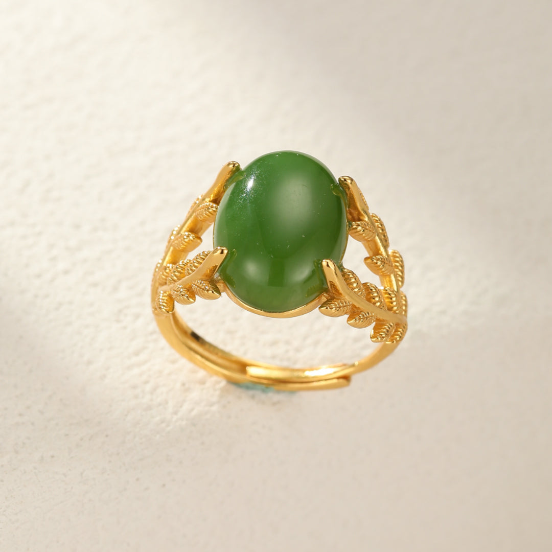 Jade Ring – Queen of Jade, Gold Plated Silver