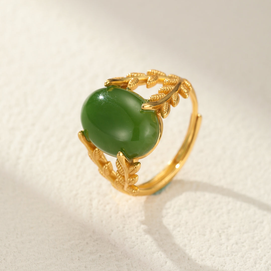 Jade Ring – Queen of Jade, Gold Plated Silver