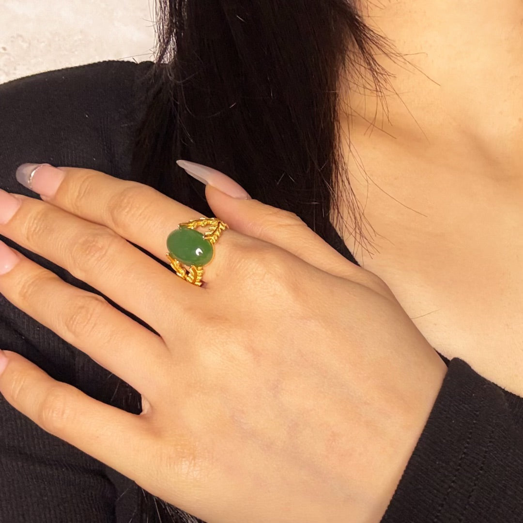 Jade Ring – Queen of Jade, Gold Plated Silver