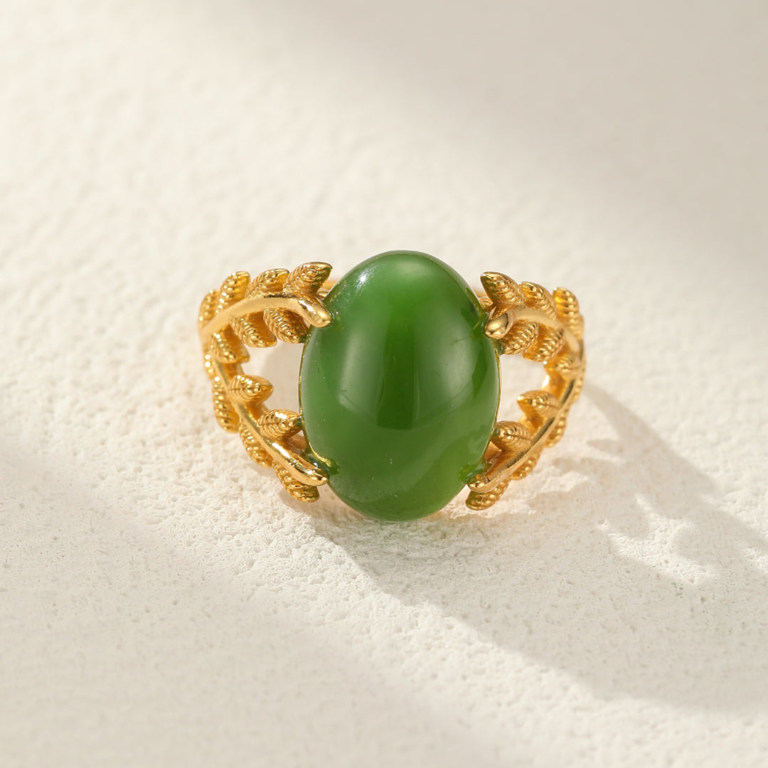Jade Ring – Queen of Jade, Gold Plated Silver