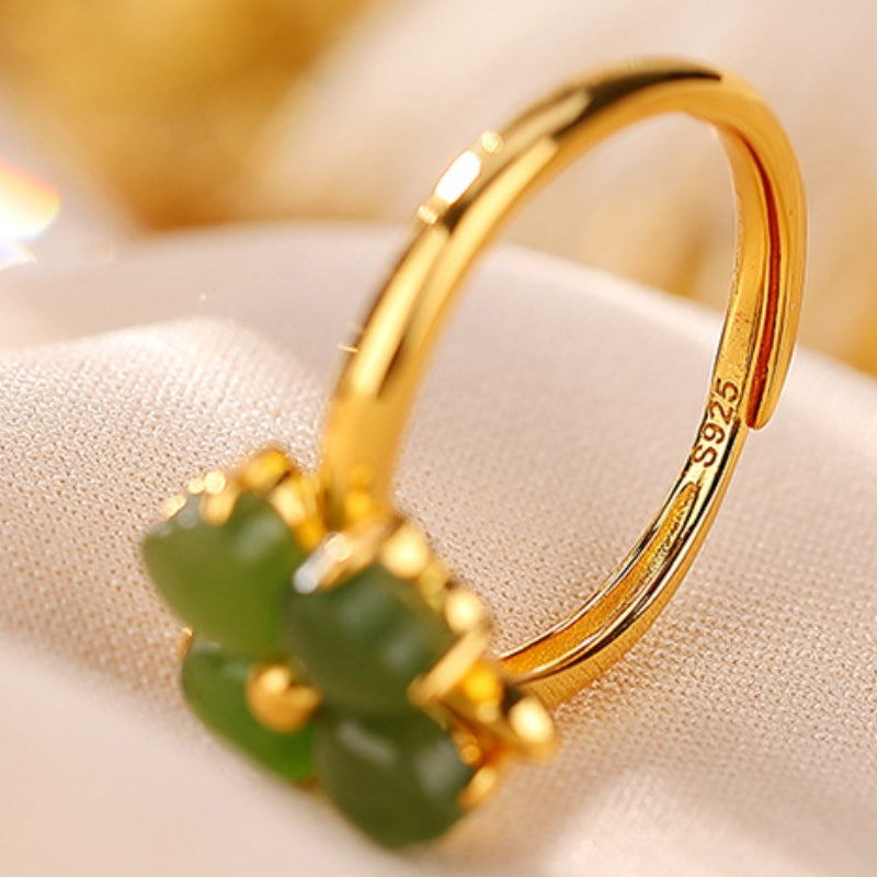 Clover Jade Ring – Promise of Happiness, Gold-Plated Sterling Silver