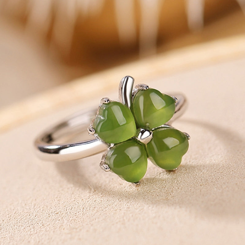 Clover Jade Ring – Promise of Happiness, Gold-Plated Sterling Silver