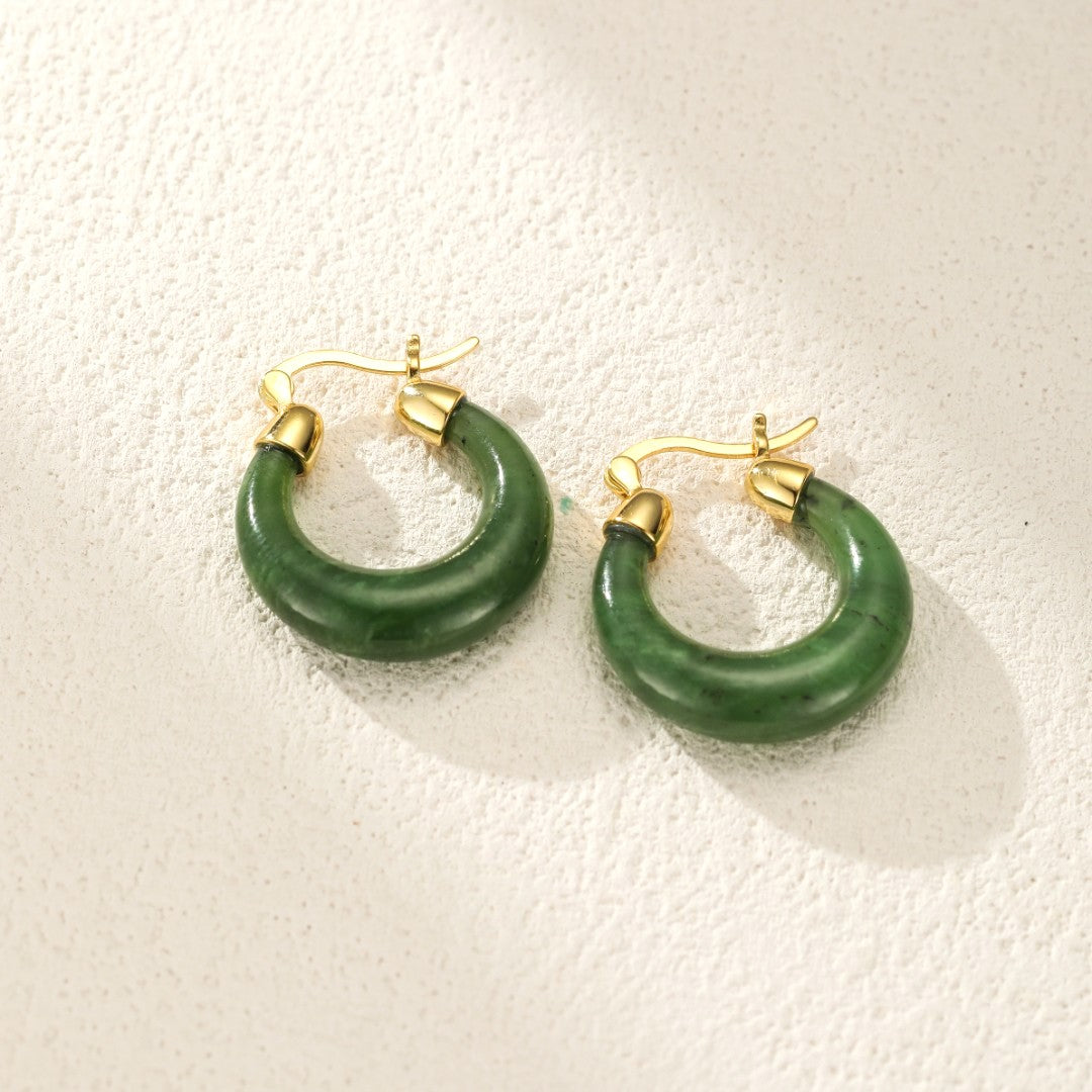 Jade Hoop Earrings – Serenity, Gold Plated Silver