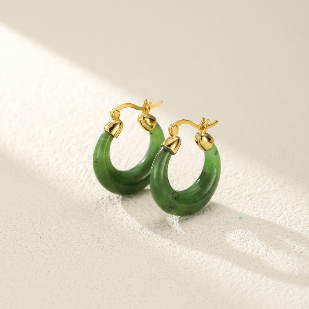 Jade Hoop Earrings – Serenity, Gold Plated Silver