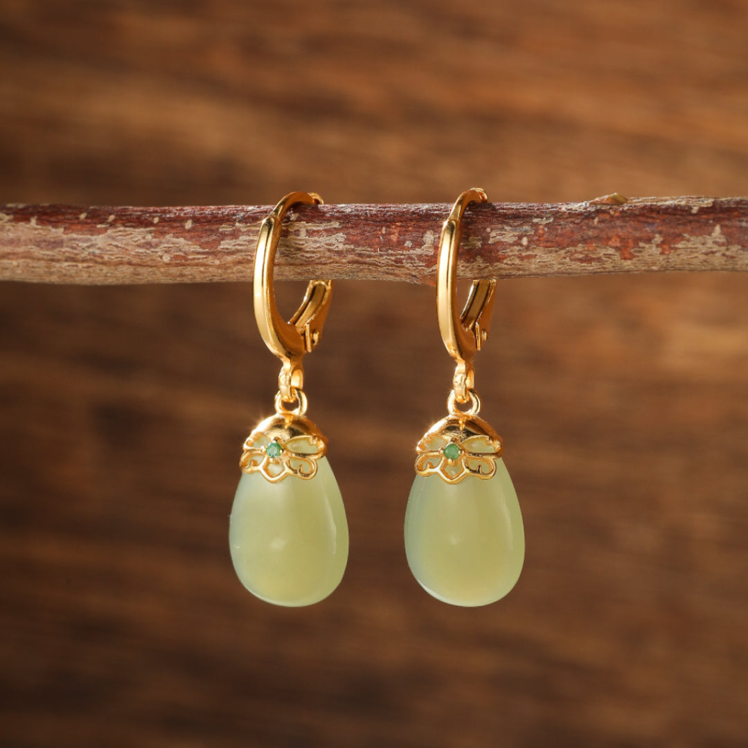 Jade Earrings – Soothing Aura, Gold Plated Silver