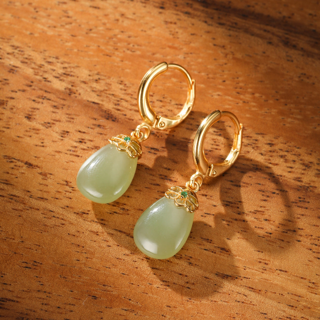 Jade Earrings – Soothing Aura, Gold Plated Silver