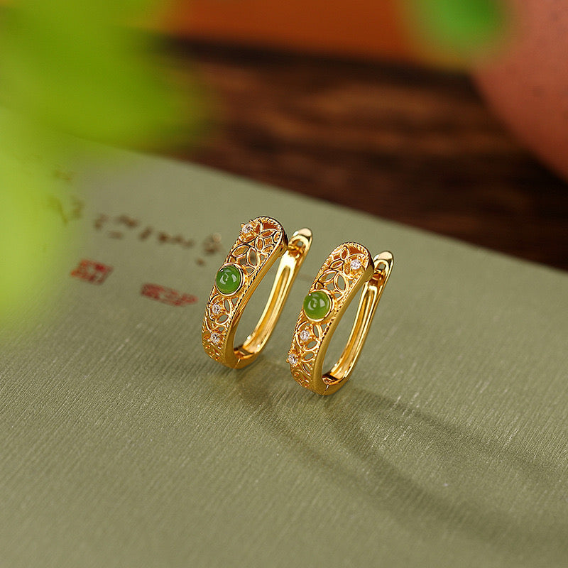 Jade Earrings – Imperial Elegance, Gold Plated Silver