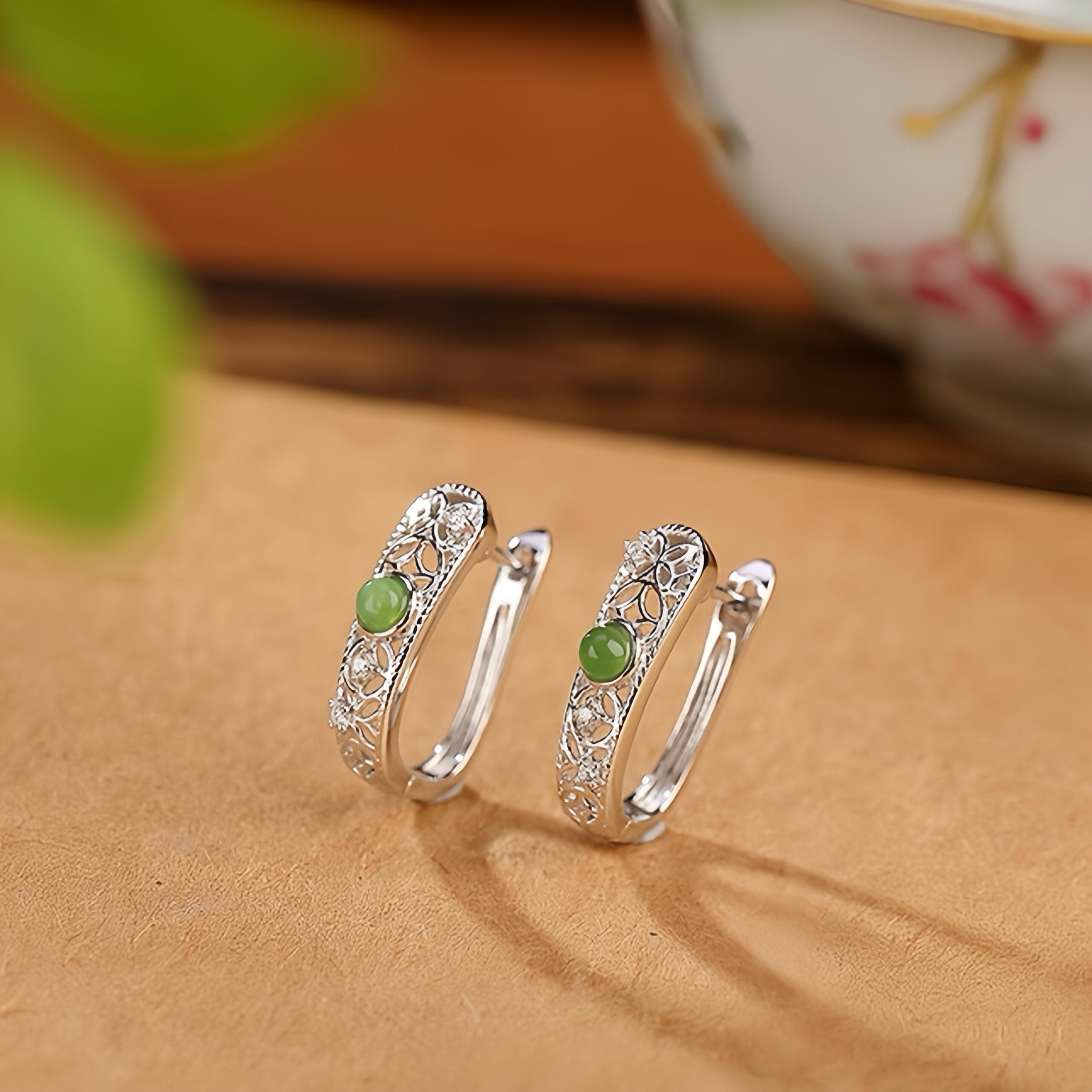 Jade Earrings – Imperial Elegance, Gold Plated Silver