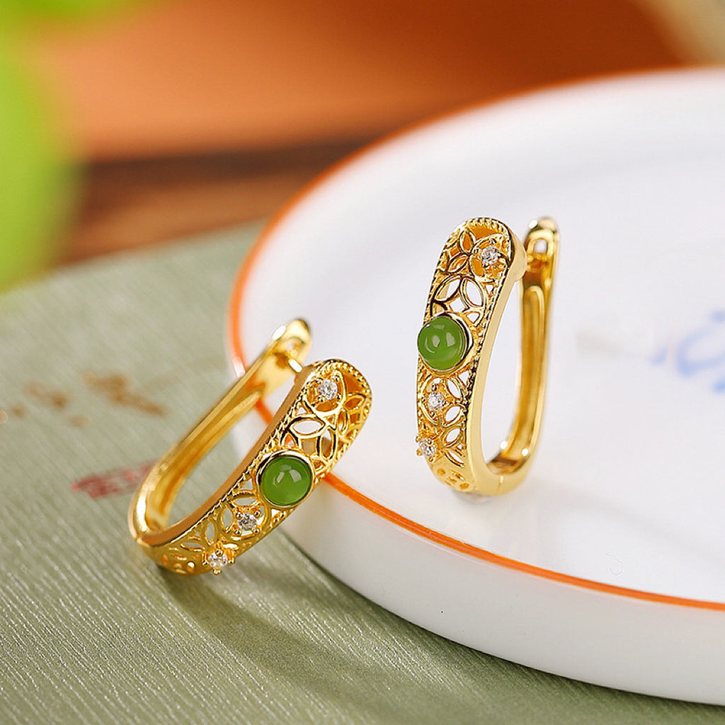 Jade Earrings – Imperial Elegance, Gold Plated Silver