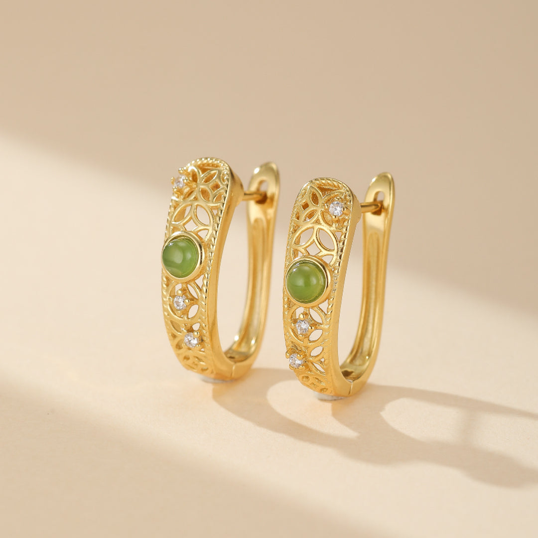 Jade Earrings – Imperial Elegance, Gold Plated Silver