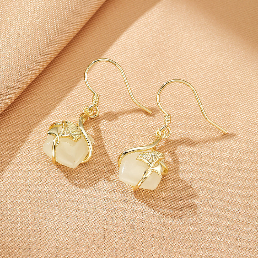Jade Earrings – Heart Awakening, Gold Plated Silver