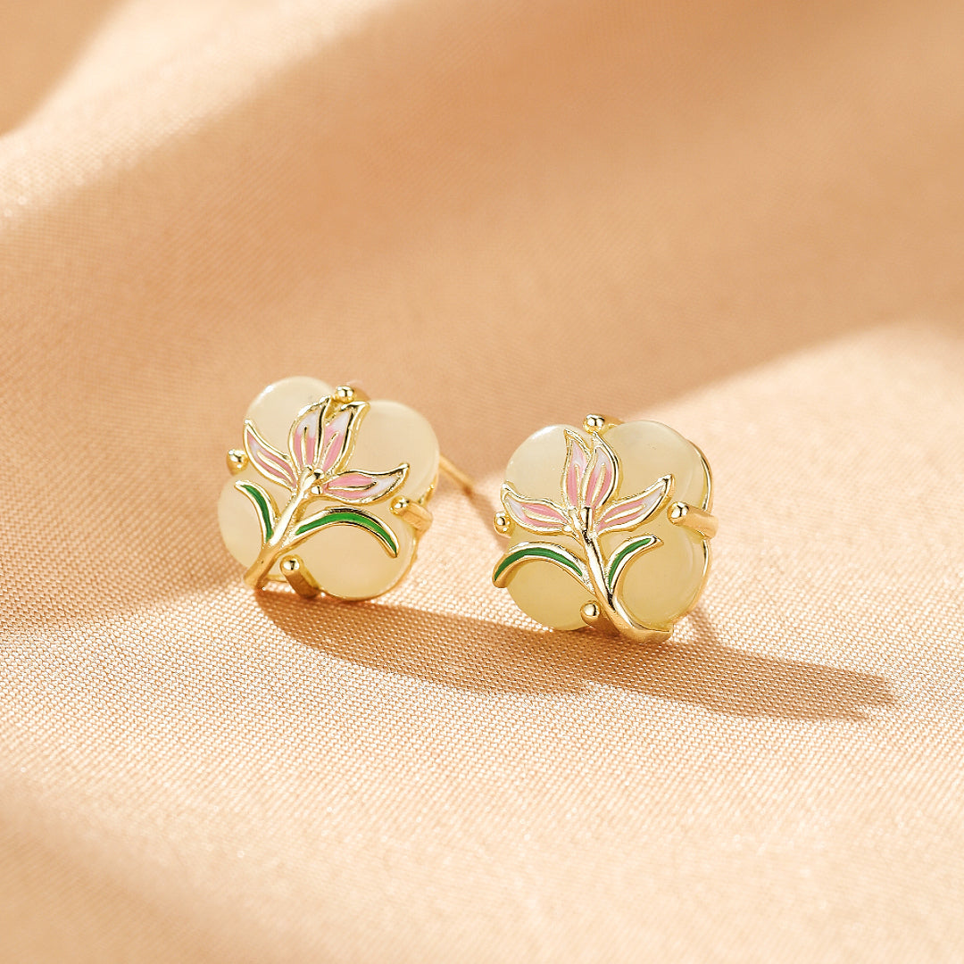 Jade Earrings – Botanical Light, Gold Plated Silver