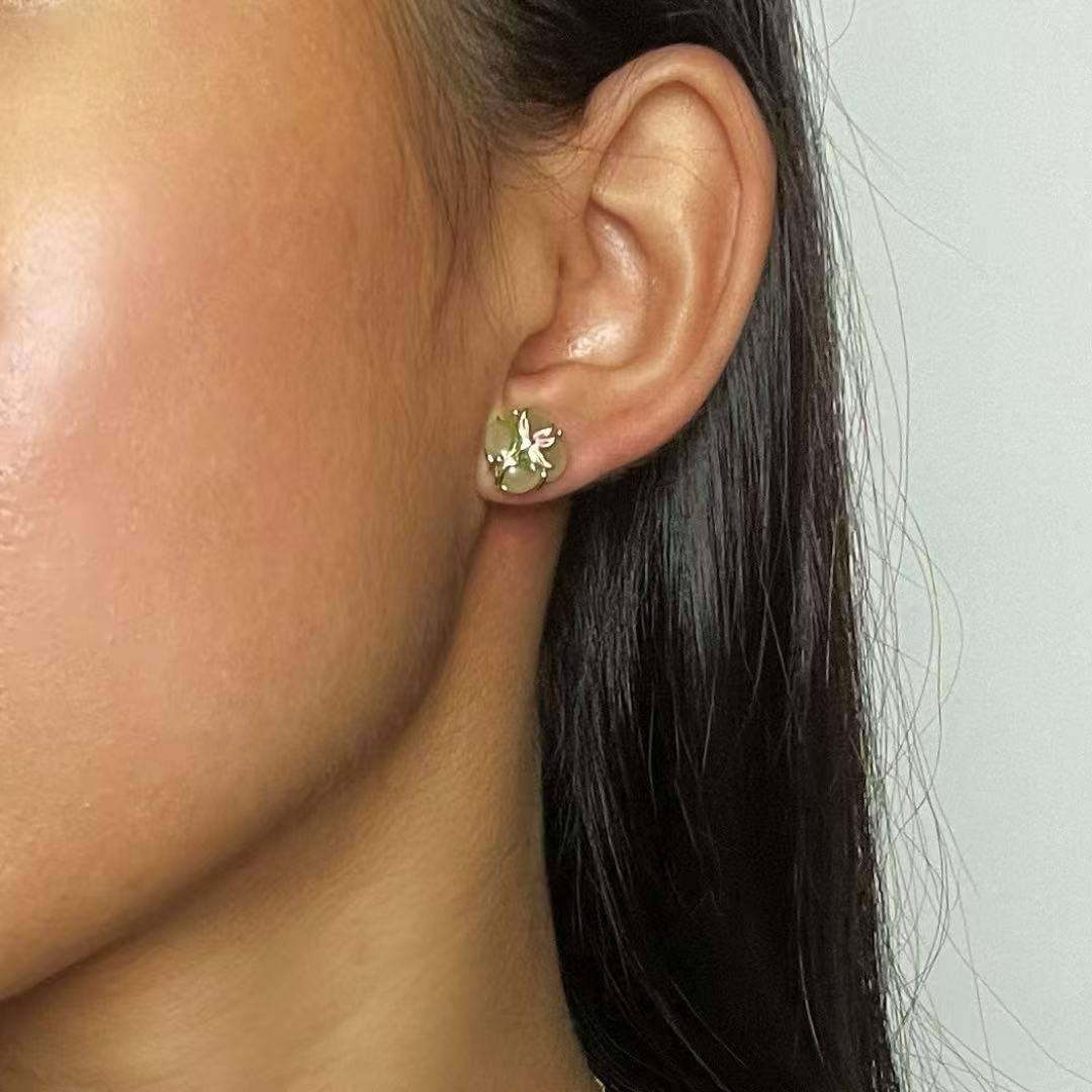 Jade Earrings – Botanical Light, Gold Plated Silver