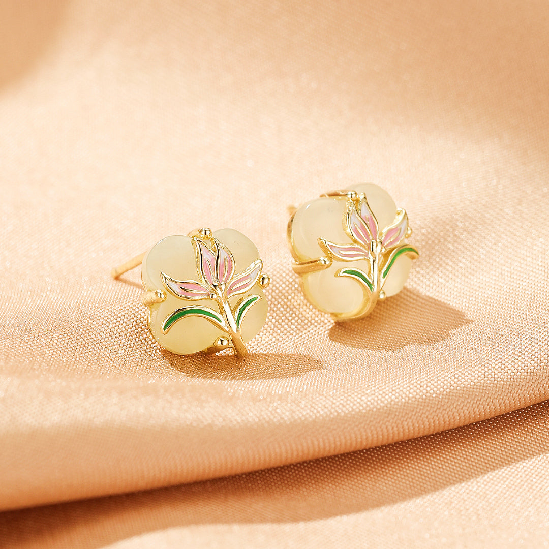 Jade Earrings – Botanical Light, Gold Plated Silver