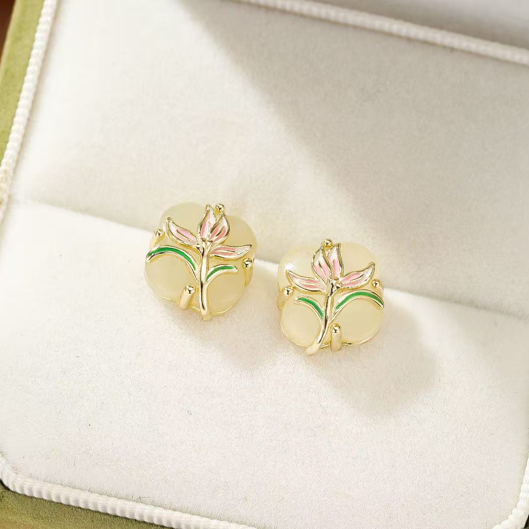 Jade Earrings – Botanical Light, Gold Plated Silver