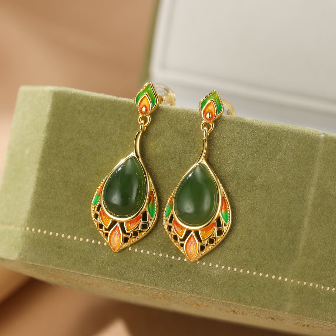 Jade Drop Earrings – Joyful Leaf, Gold Plated Silver