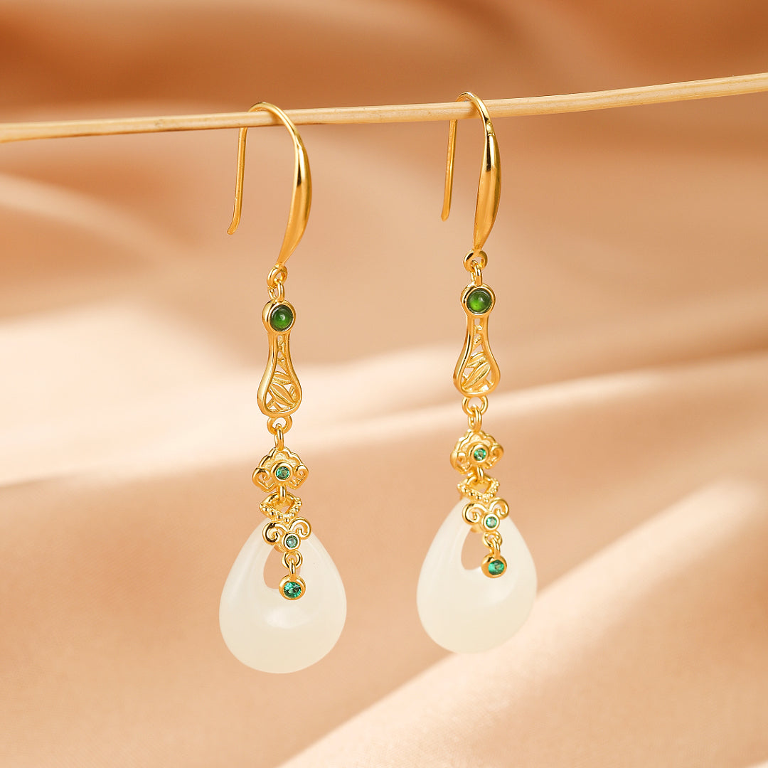 Imperial Glory Jade Dangle Earrings, Gold Plated Silver