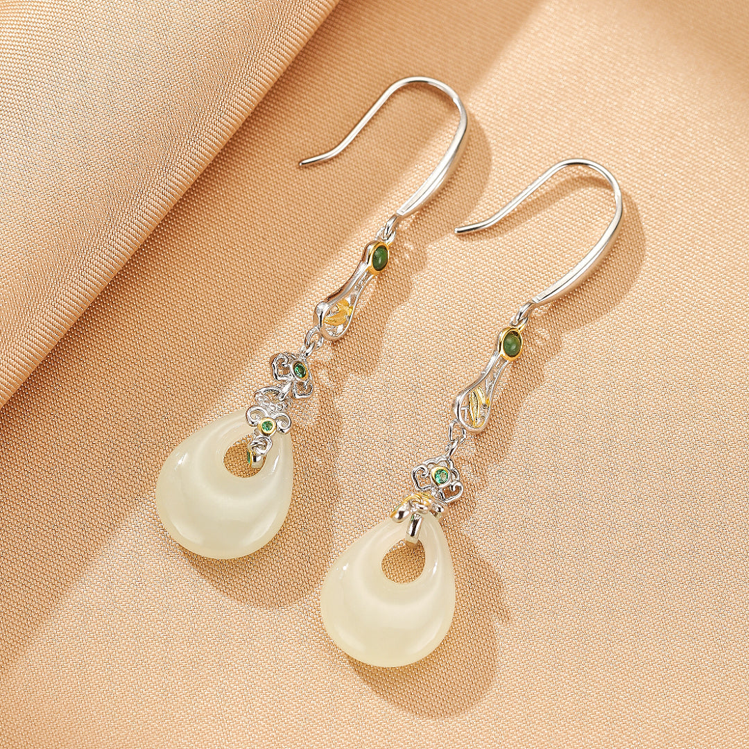 Imperial Glory Jade Dangle Earrings, Gold Plated Silver