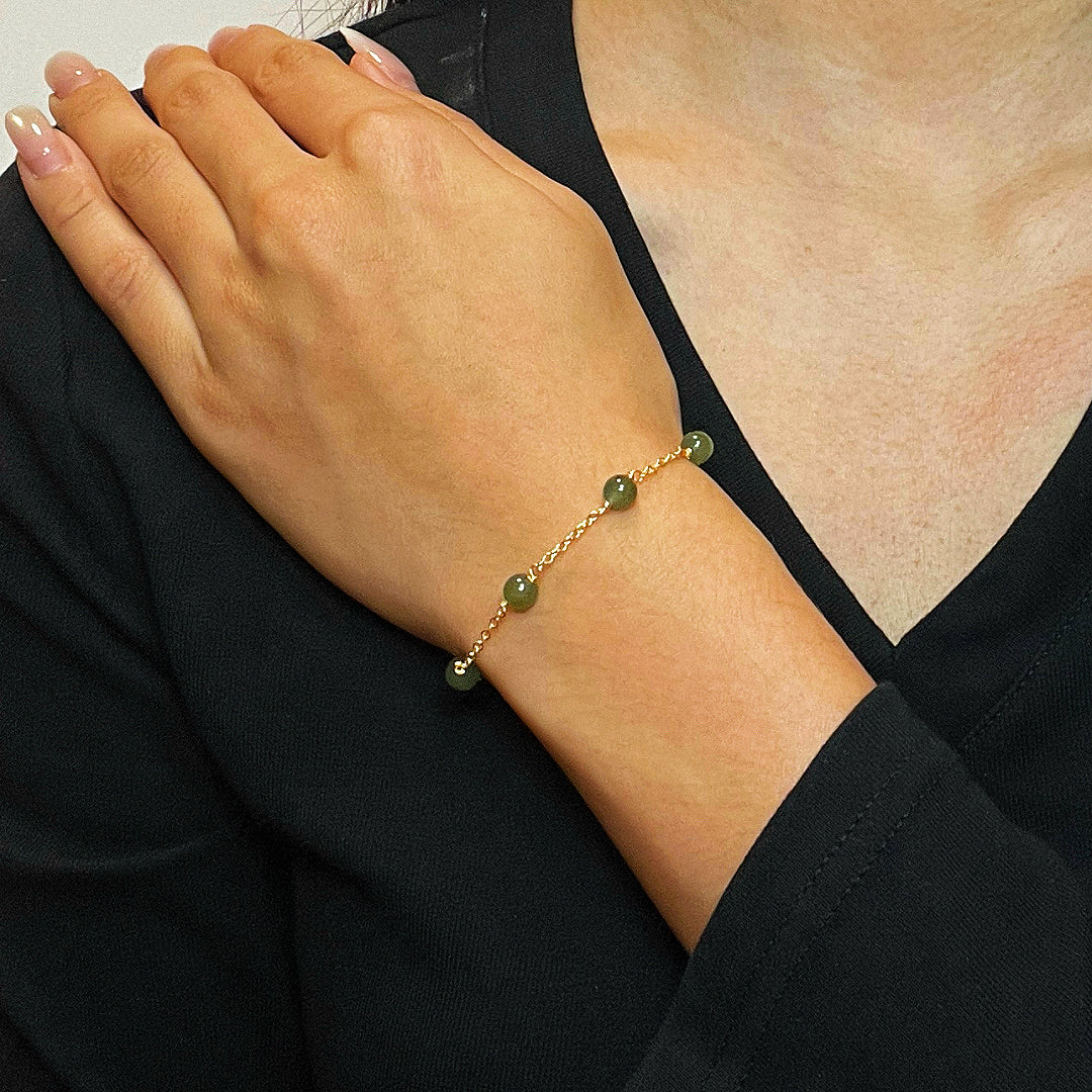 Jade Bracelet – Golden Harmony, 14K Gold Plated Silver