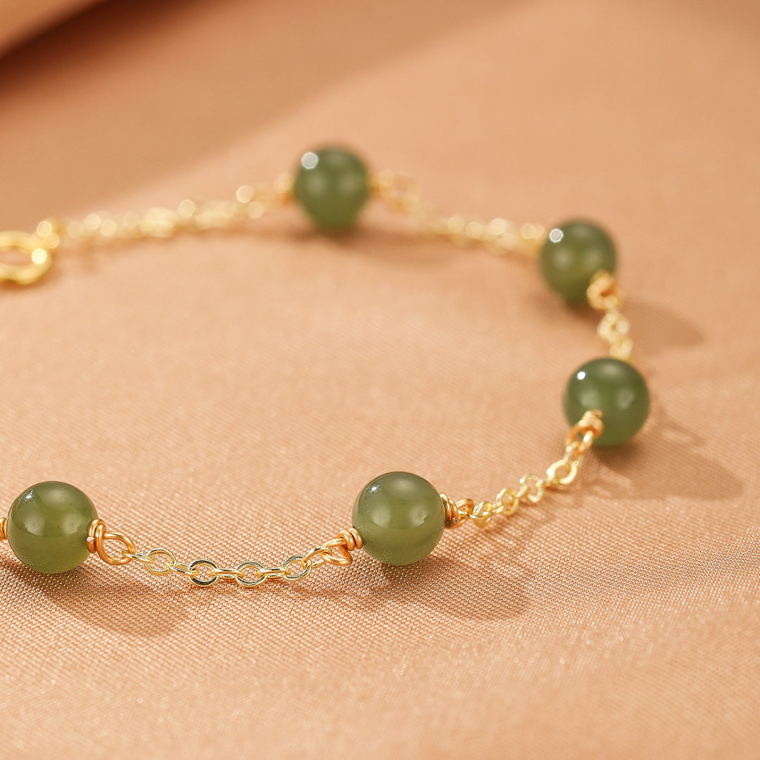 Jade Bracelet – Golden Harmony, 14K Gold Plated Silver