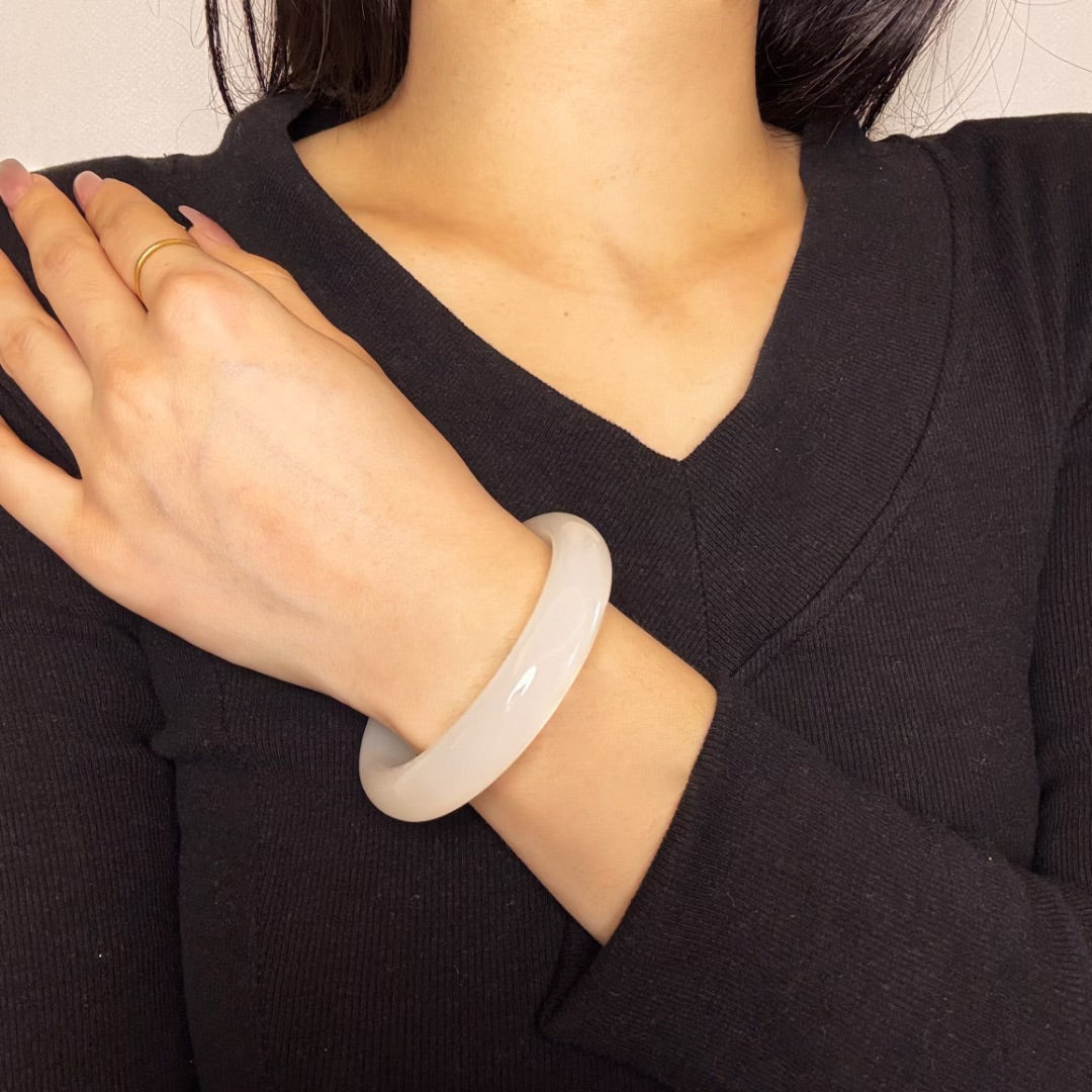 White Jade Bangle Bracelet - Celestial Purity