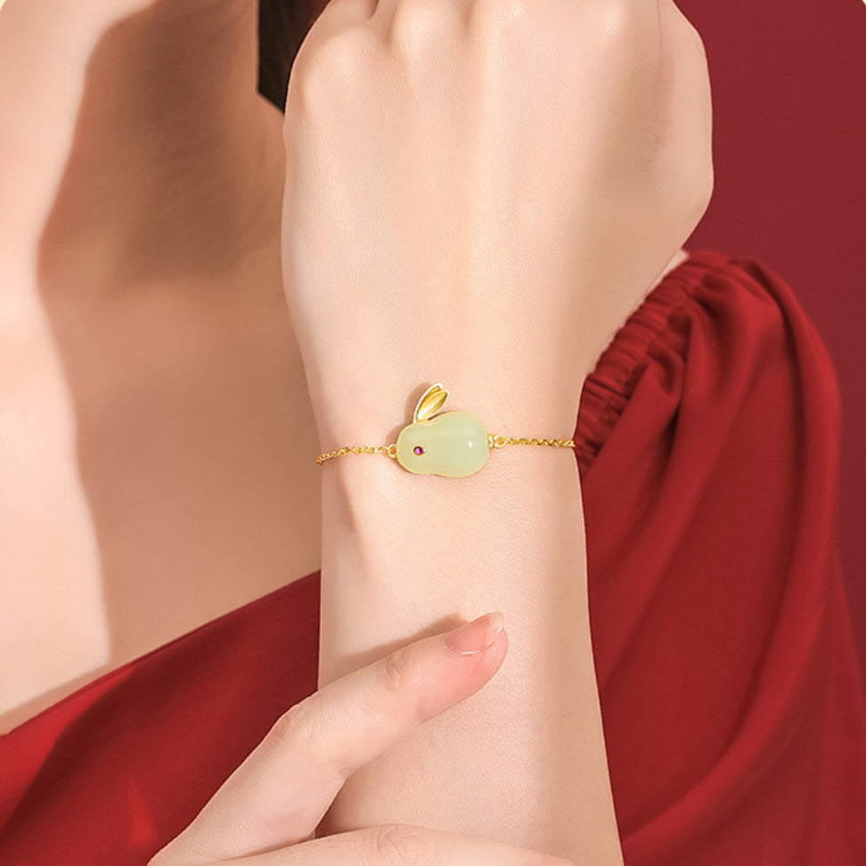 Jade Rabbit Bracelet - Wisdom, Gold Plated