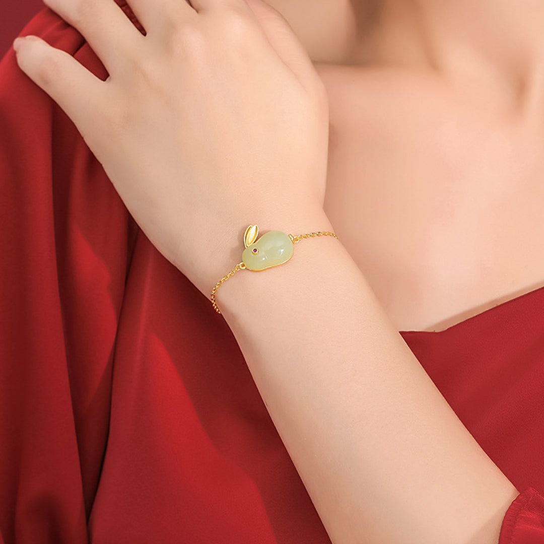 Jade Rabbit Bracelet - Wisdom, Gold Plated