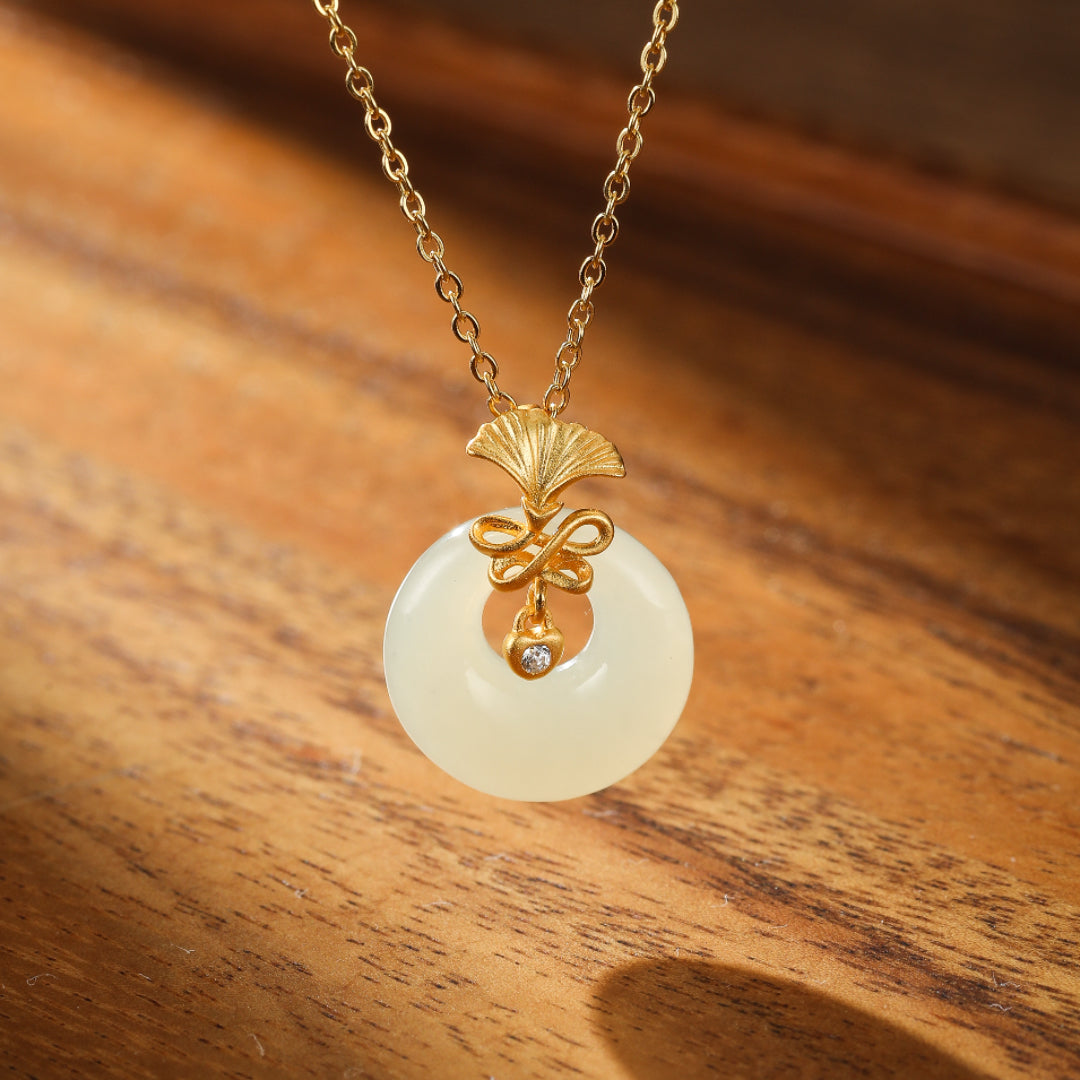White Jade Necklace - Carnation Grace, Gold Plated Silver