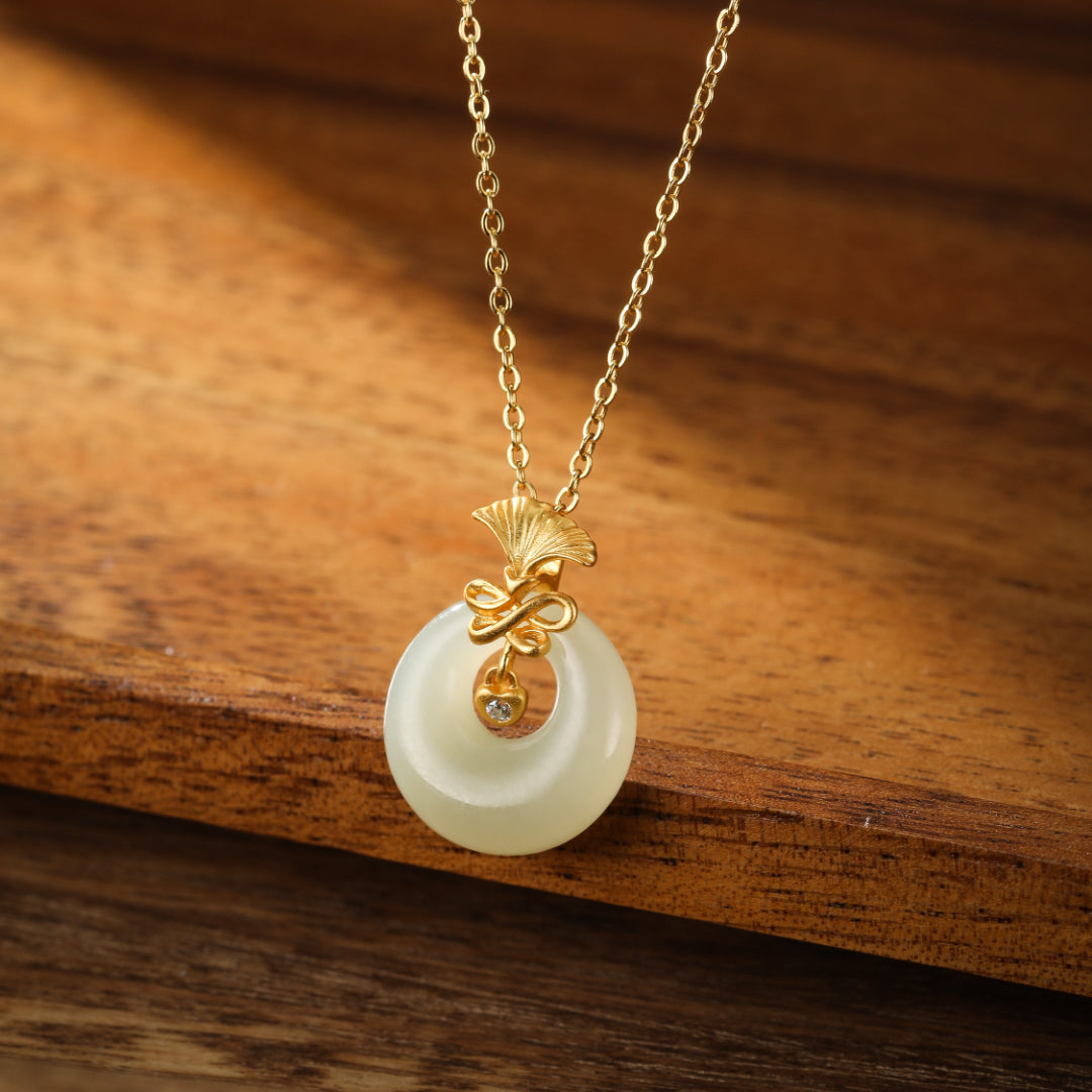 White Jade Necklace - Carnation Grace, Gold Plated Silver