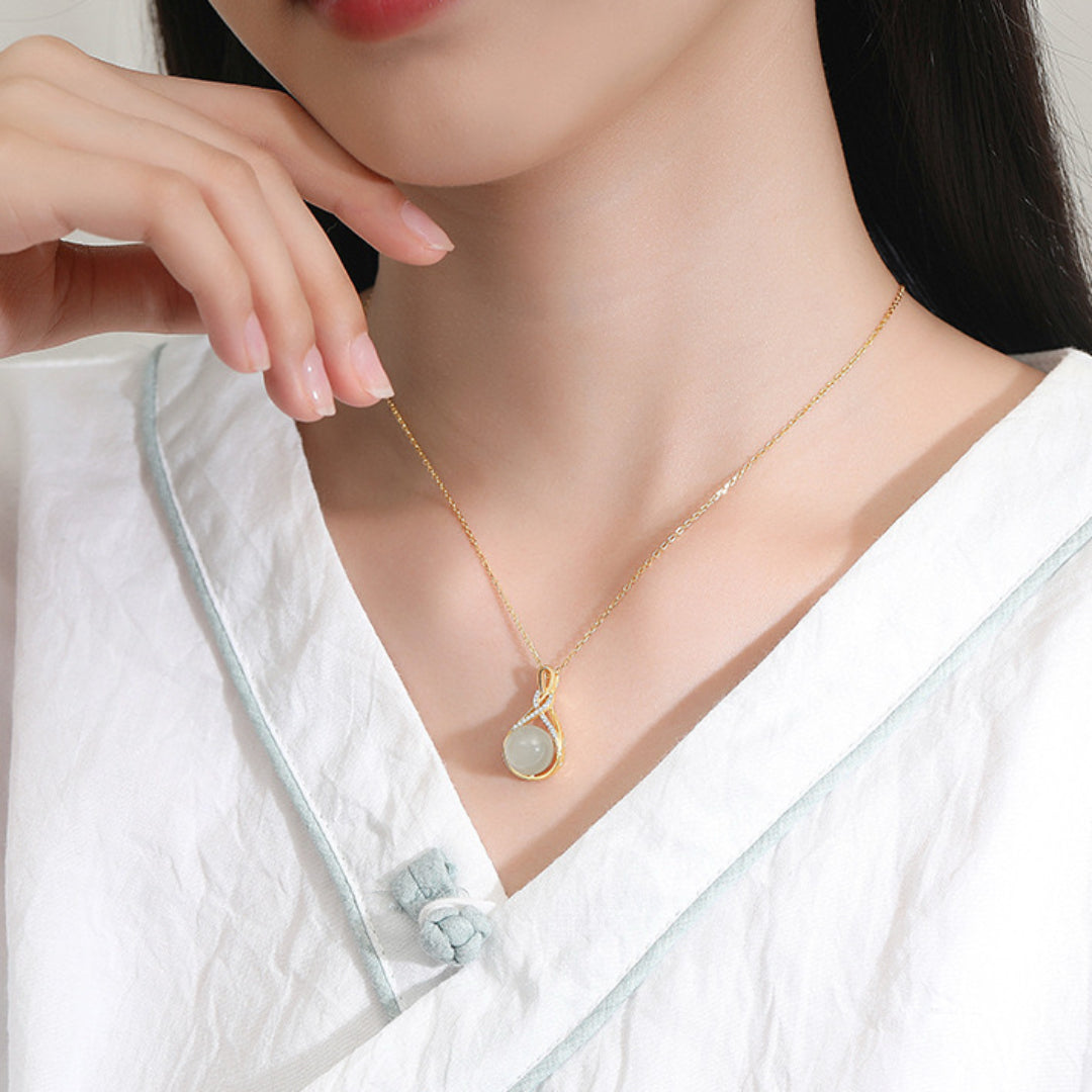 Jade Necklace – Infinite Happiness, Gold Plated Silver