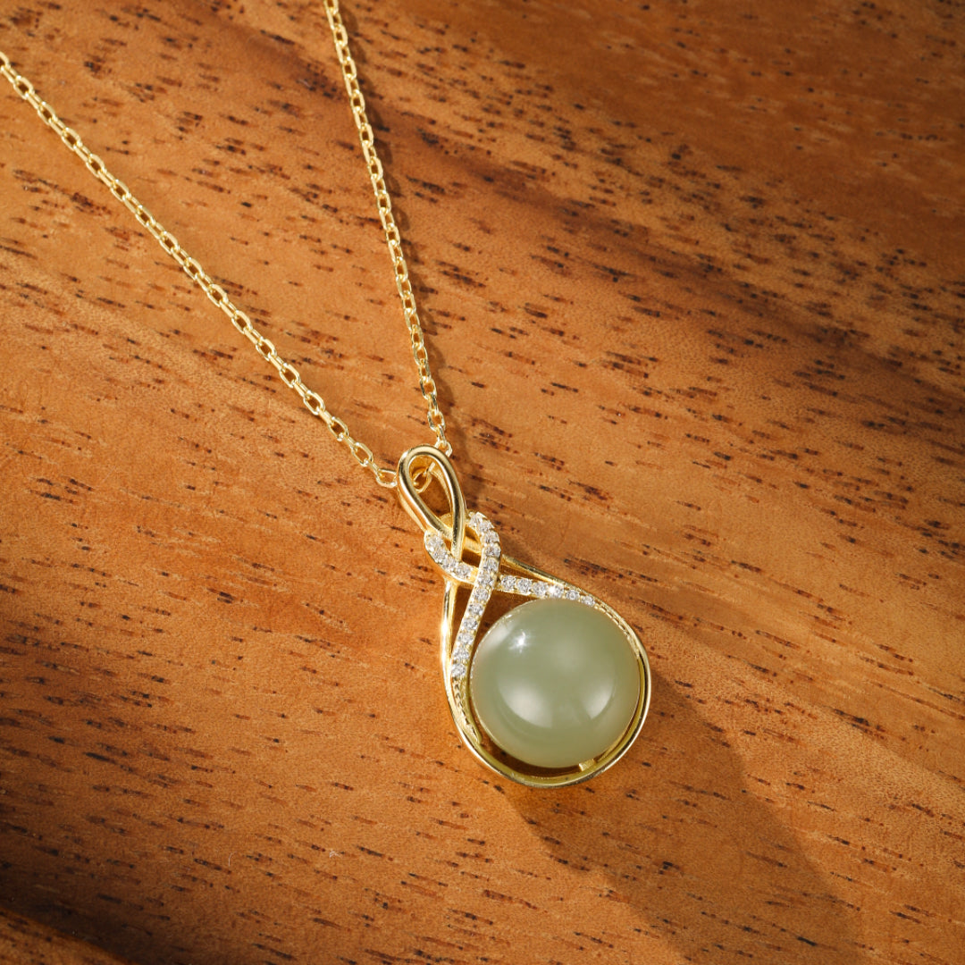 Jade Necklace – Infinite Happiness, Gold Plated Silver
