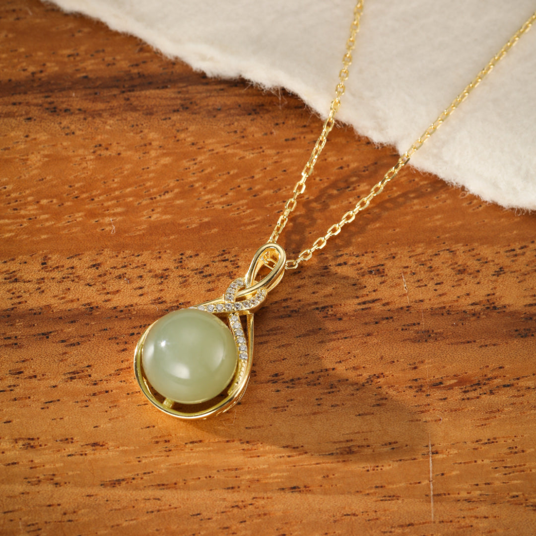 Jade Necklace – Infinite Happiness, Gold Plated Silver